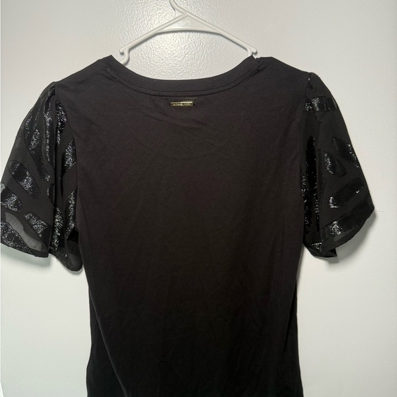 Michael Kors Black Boxy T-Shirt with Embellished Short Sleeves - Picture 7 of 8